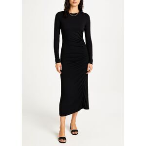Ninety Percent Hyachinth Midi Dress‎ Women's Small Black Ruched Long Sleeve NWT